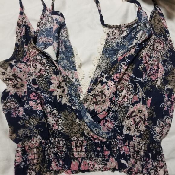 Hummingbird Boho Floral & Crochet V Neck Crop Top Y2K Medium - Picture 4 of 7